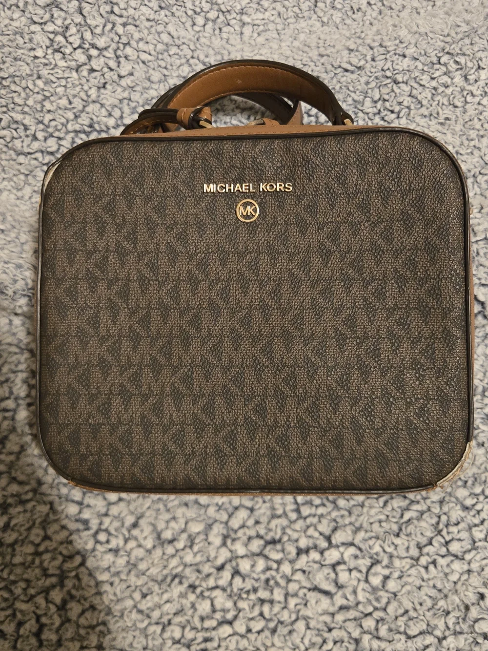 Michael Kors Dark Brown MK Logo Messenger Bag with Gold Hardware